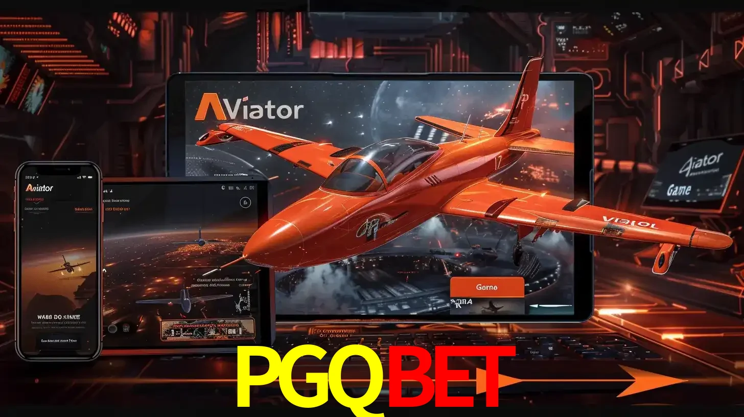Apresentação tecnológica do jogo Aviator com um avião saindo da tela de um tablet, demonstrando a experiência imersiva em múltiplos dispositivos no PGQBET.