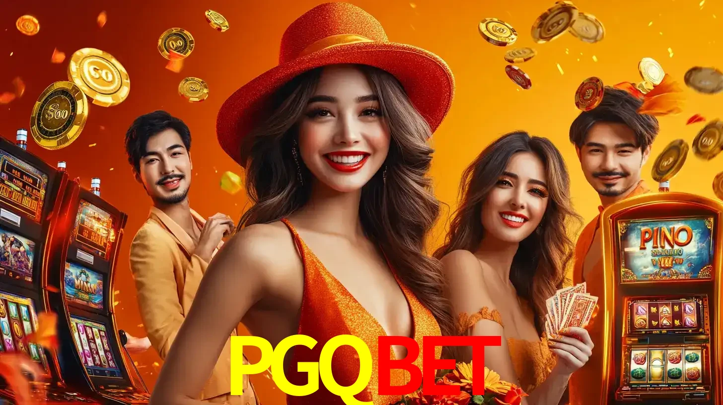 Grupo de amigos asiáticos sorrindo e se divertindo com máquinas de caça-níqueis em um ambiente festivo, celebrando suas vitórias nos jogos de cassino do PGQBET.
